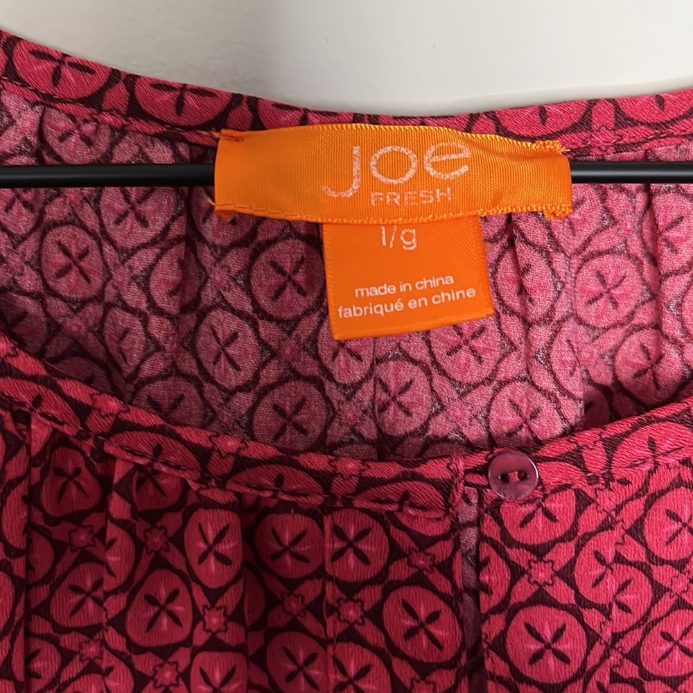 SOLD - Joe Fresh Pink Rose Peasant Boho Blouse Size Large - Picture 5 of 8